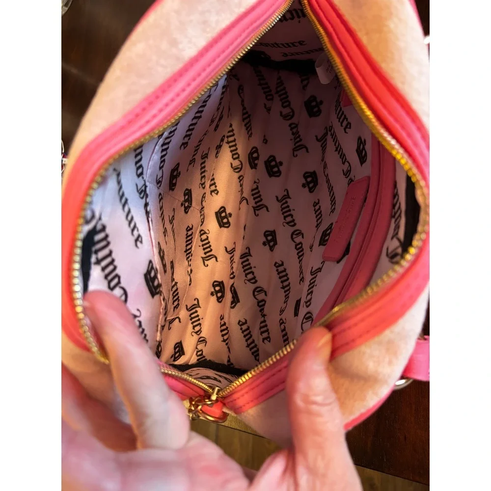 Juicy Couture Juicy Lovers Club Bowler Bag Pink Diamond Velour Satchel 11JCD1SMX